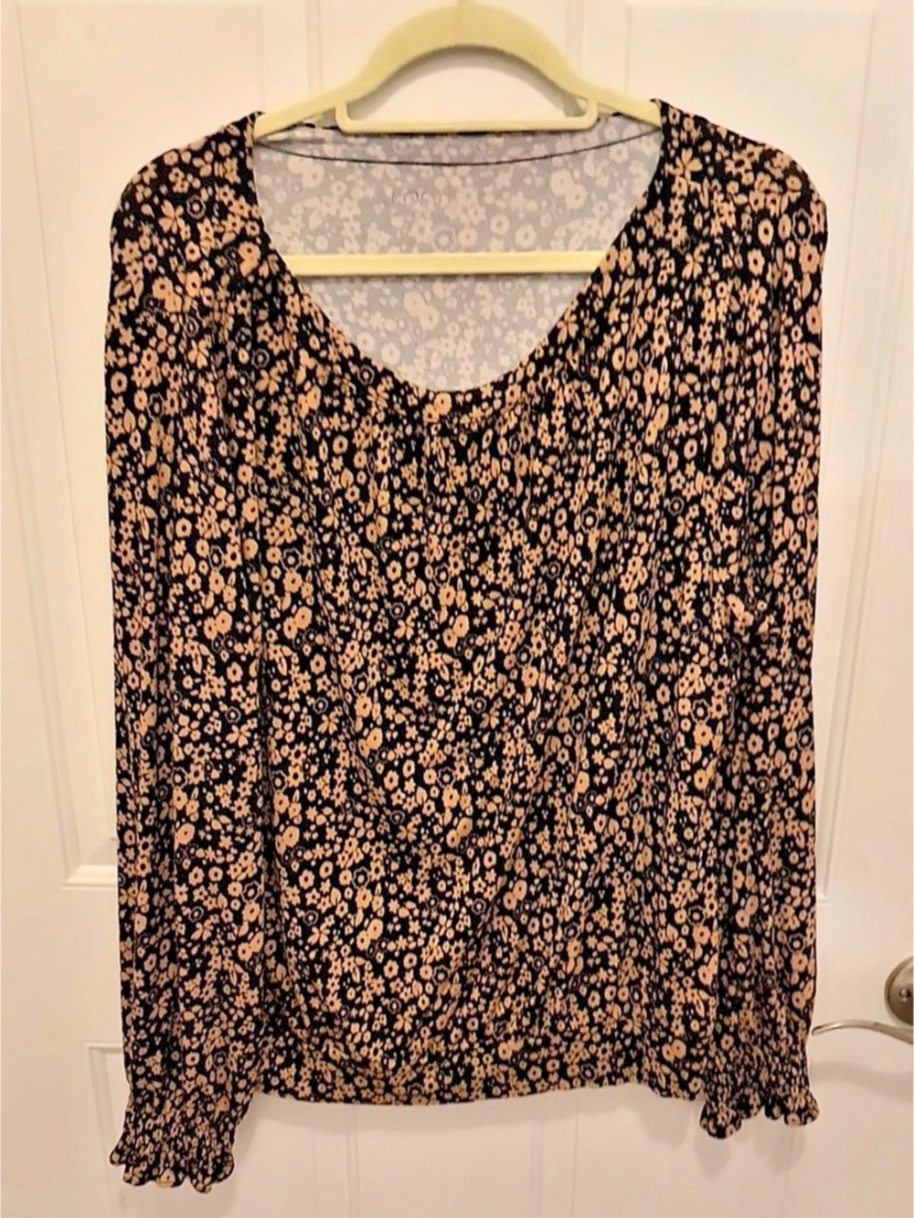 Loft Outlet Floral Long Sleeve Blouse Black & Brown XL Like New
